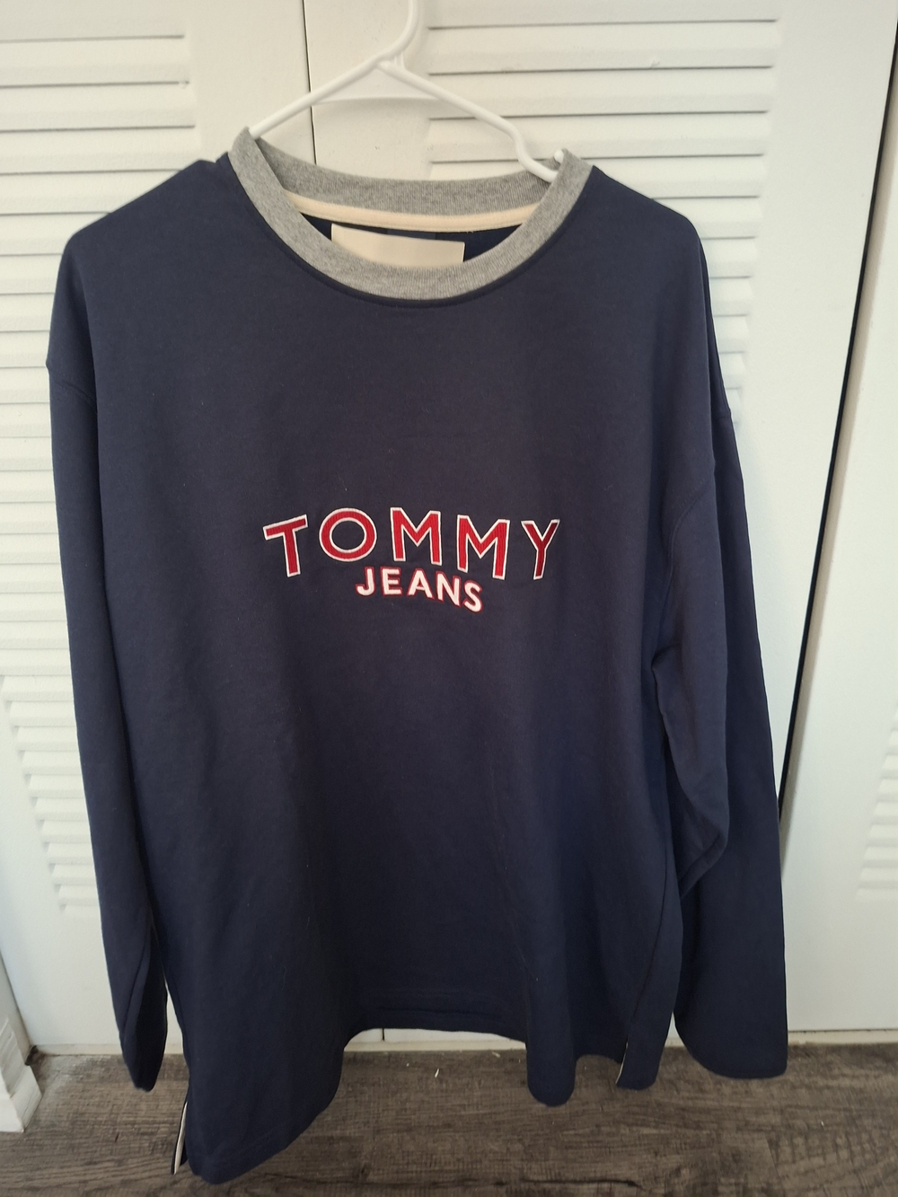 Tommy Jeans Navy Crewneck Sweatshirt with Contrast Gray Collar